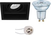LED Spot Set - OSRAM Parathom PAR16 927 36D - Pragmi Domy Pro - GU10 Fitting - Dimbaar - Inbouw Vierkant - Mat Zwart - 3.7W - Warm Wit 2700K - Verdiept - Kantelbaar - 105mm - BES LED