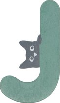 Lettre en bois J vert avec chat | 9 cm