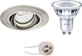 LED Spot Set - Pragmi Alpin Pro - GU10 Fitting - Inbouw Rond - Mat Nikkel - Kantelbaar - Ø92mm - Philips - CorePro 830 36D - 3.5W - Warm Wit 3000K