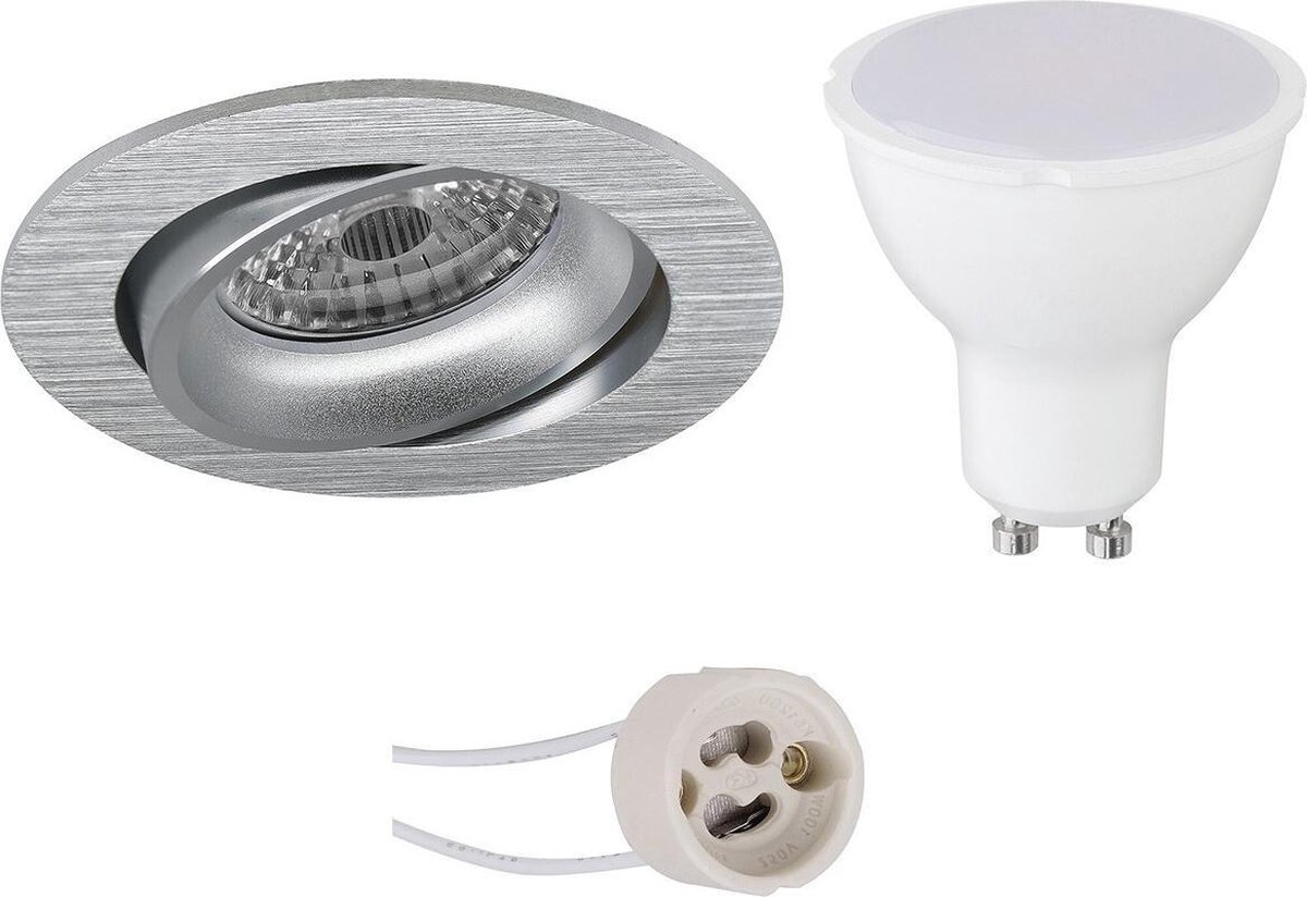 GU10 Inbouwspot Set - Mat Zilver - Inbouw Rond - Kantelbaar - Pragmi Delton Pro - 4W - Warm Wit 3000K - Ø82mm