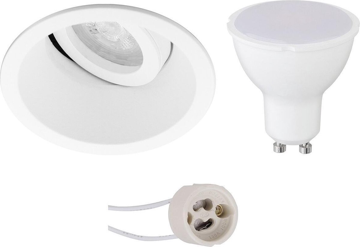 GU10 Inbouwspot Set - Mat Wit - Inbouw Rond - Kantelbaar - Pragmi Zano Pro - 4W - Warm Wit 3000K - Ø93mm