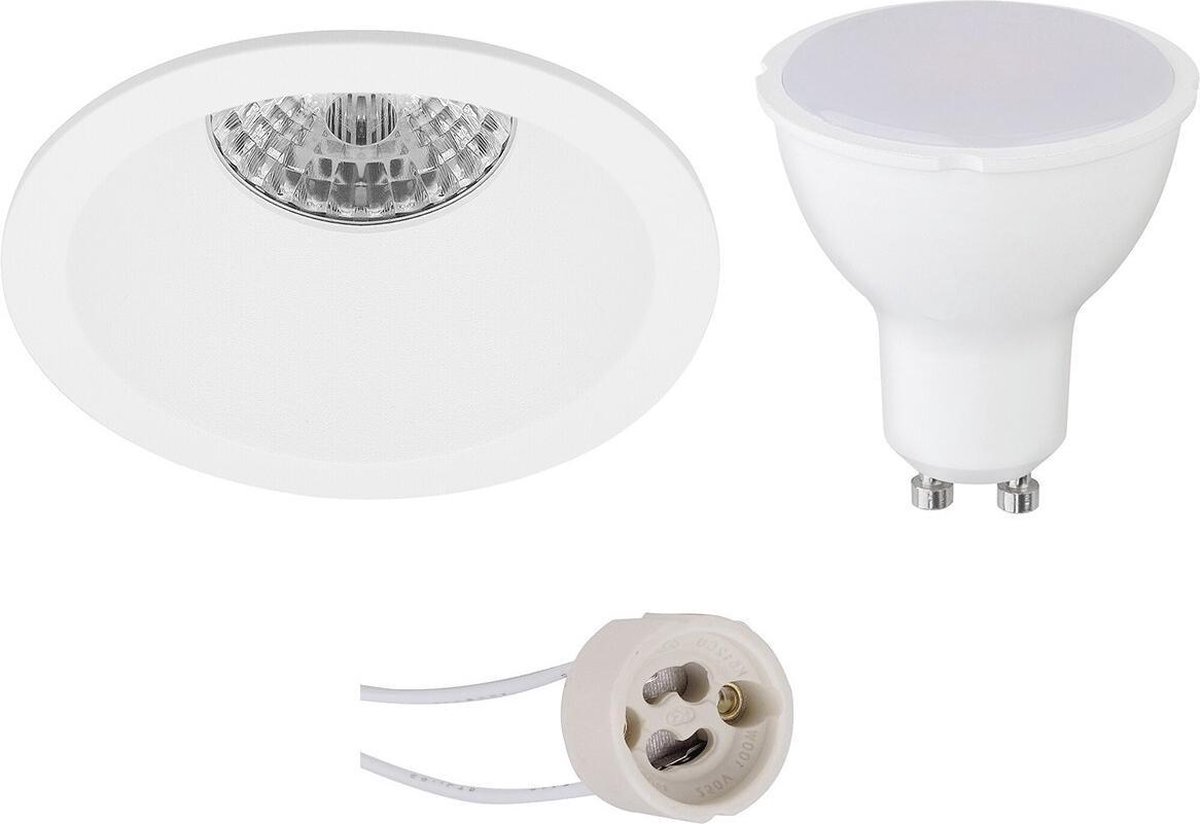 GU10 Inbouwspot Set - Mat Wit - Inbouw Rond - Verdiept - Pragmi Pollon Pro - 4W - Warm Wit 3000K - Ø82mm