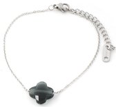 Armband Dames - Klavertje Vier - RVS - Lengte Verstelbaar 16-21 cm - Zilverkleurig