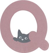 Houten Letter Q Roze met Kat | 9 cm