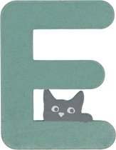 Houten Letter E Groen met Kat | 9 cm