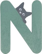 Houten Letter N Groen met Kat | 9 cm
