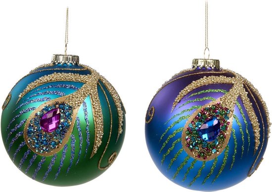 Wierook Waar Vooruitzien Viv! Home Luxuries Kerstbal - Pauwenveer - groot! - set van 2 - glas - groen  blauw... | bol.com