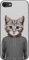 iPhone 8/7 hoesje siliconen - Kat schattig - Soft Case Telefoonhoesje - Kat - Transparant, Grijs