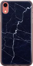 iPhone XR hoesje siliconen - Marmer Navy - Soft Case Telefoonhoesje - Marmer - Transparant, Blauw