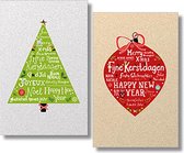 20 Dubbele Kerstkaarten - Folie - Witte envelop - 10,5 x 16 cm