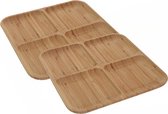 2x Serveerplanken/borden 4-vaks van bamboe hout 30 cm - Keuken/kookbenodigdheden - Tapas/hapjes presenteren/serveren - Vakkenbord/plank - Serveerborden/serveerplanken