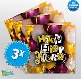 3x Carte de voeux musicale - Hip hip hourra - auto-enregistrable - 60 secondes - 21x21cm - haute qualité - enveloppe incluse