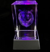 Kristal glas laserblok met 3D afbeelding van tijger + verlichting .