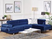 Bol.com Beliani NORREA - Corner Sofa - blauw - Fluweel aanbieding