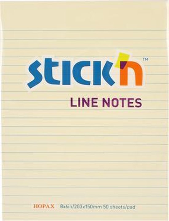 Foto: Stick n sticky notes notitieboek 203x152mm gelijnd pastel geel schrift 50 memoblaadjes