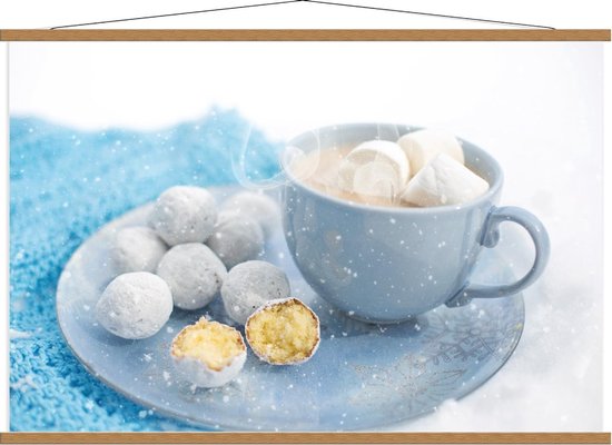 Schoolplaat – Winters Kopje Chocolademelk met Marshmallows - 120x80cm Foto op Textielposter (Wanddecoratie op Schoolplaat)