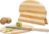 Relaxdays 4x houten ontbijtplank - met houder - ontbijtbord bamboe natuur - gestreept