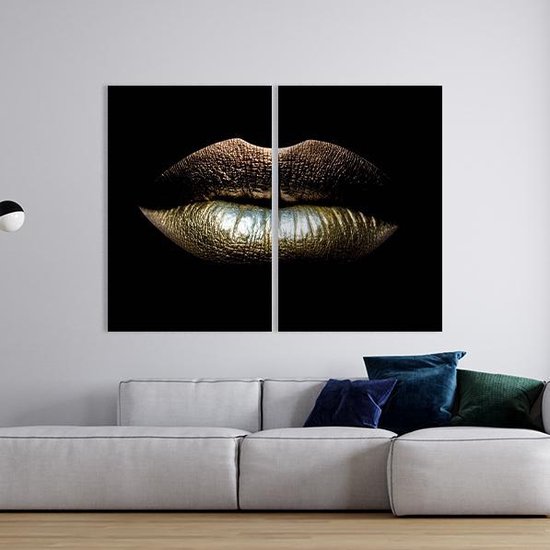 Canvas Schilderij Golden Lips - tweeluik | 2x 50 x 70 cm | PosterGuru