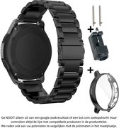 Zwart Metalen schakelbandje en zwarte case geschikt voor de Samsung Galaxy Watch Active 2 40mm variant – Maat: zie maatfoto – 20 mm black stainless smartwatch strap