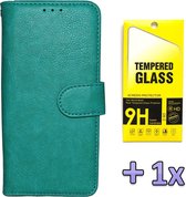 HB Hoesje Geschikt voor Apple iPhone 12 Pro Max Turquoise - Luxe Kunstlederen Portemonnee Book Case & Glazen Screenprotector