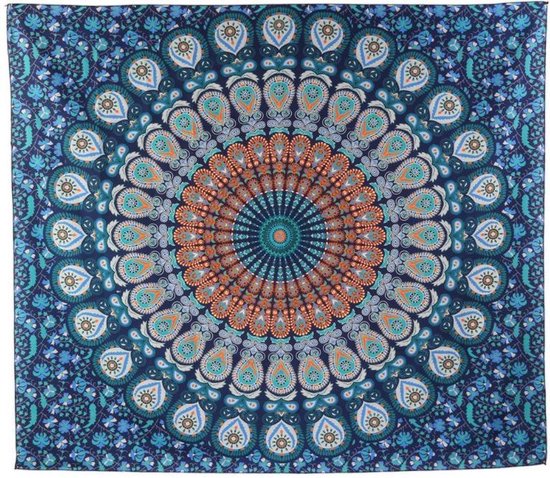 Mandala Wandkleed - Blue Mandala Kleed - Mandala Bedsprei - Mandala Tafel-Decoratie...  | bol.com
