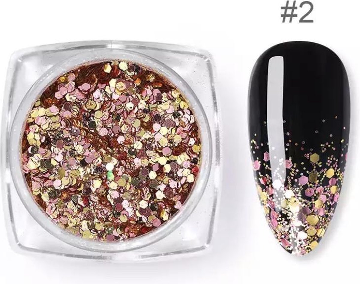 Goedkoopste Nail Art Glitter Schubben Champagne Rosé / Goud Kwastje |Glitter Pailletjes | Rhinestones | Nagelversiering