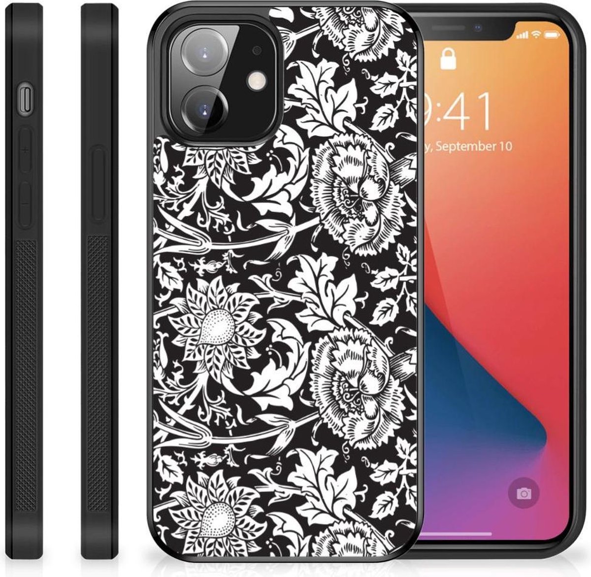 iPhone 12 Mini Skin Case Black Flowers