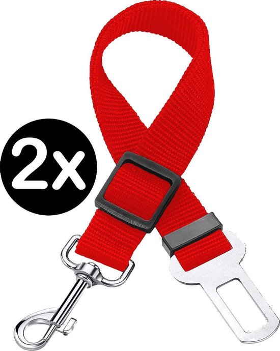 Chien Laisse Voiture Ceinture Harnais Chien Ceinture Chien Réglable Rouge - 2X