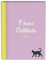 Katten agenda 2021 - 12 x 16 cm - verborgen ringband - week - lannoo - matte harde kaft - geel paars