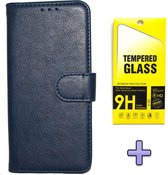 HB Hoesje Geschikt voor Apple iPhone 12 Mini Donker Blauw - Luxe Kunstlederen Portemonnee Book Case & Glazen Screenprotector