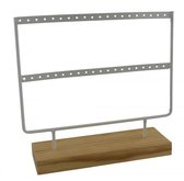 Metalen oorbellen display wit met houten voet 23x22x7cm