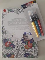 Kleurboek voor volwassenen met 3 brushpennen - geel/blauw/rood, 160 kleurplaten