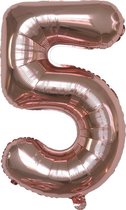 Folie Ballonnen XL Cijfer 5 , Rose Goud, 86cm, Verjaardag, Feest, Party, Decoratie, Versiering, Miracle Shop