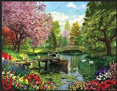 Kroon Commerce Peinture de diamants Nature Paysage avec chien, bateau, Arbres et Fleurs 50x40 cm - Complet