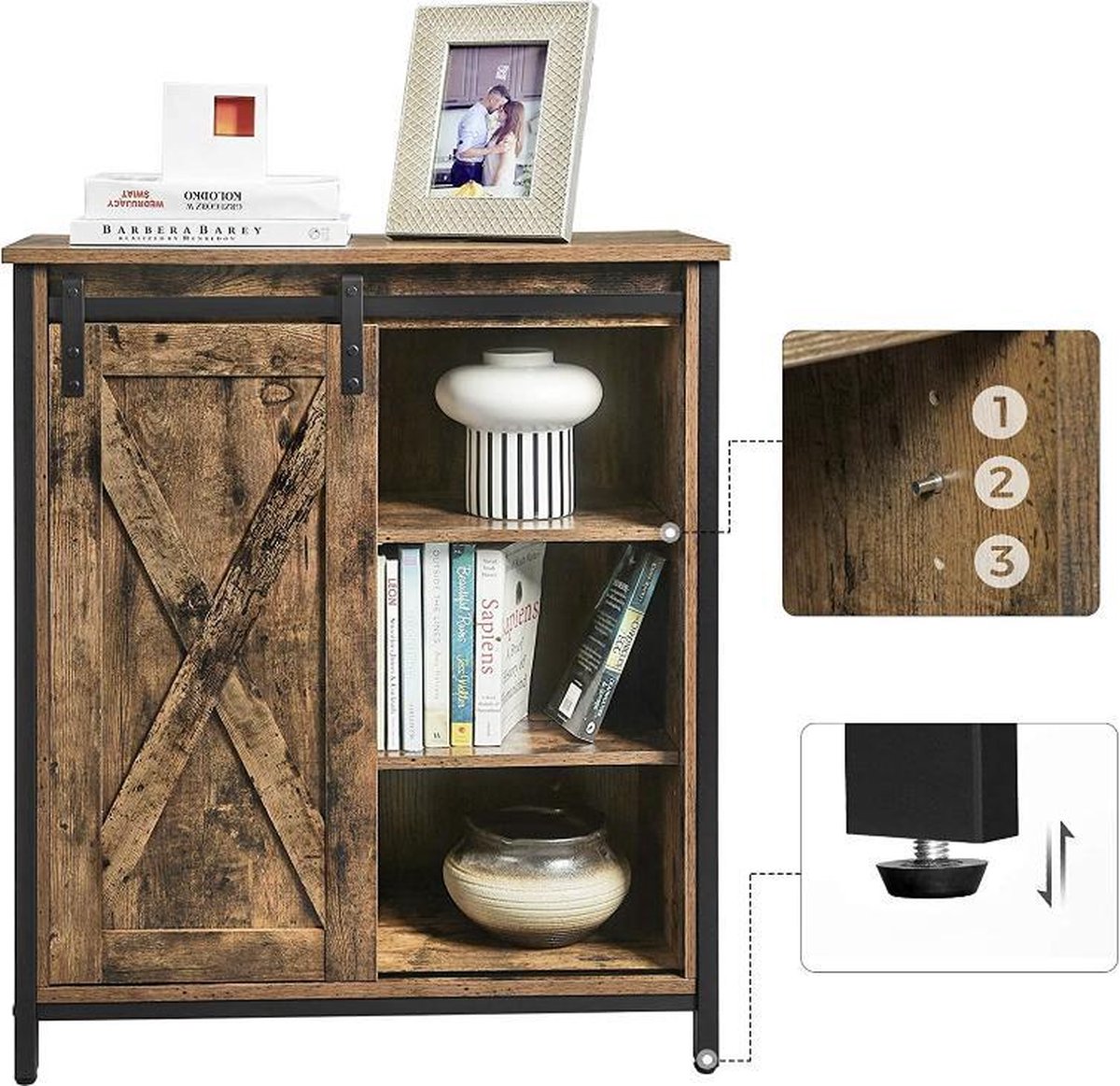 Dressoir - Keukenkastje - Industrieel - Hout - Bruin/Zwart - 70x30x80 — cadeau in Cadeau-ideeën - foto 3