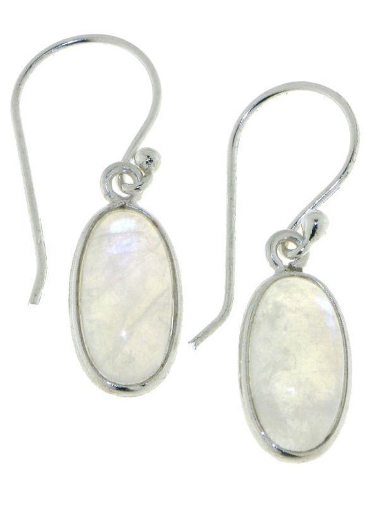 SilverGems Zilveren oorhangers met ovale cabouchon geslepen Regenboog Maansteen edelstenen