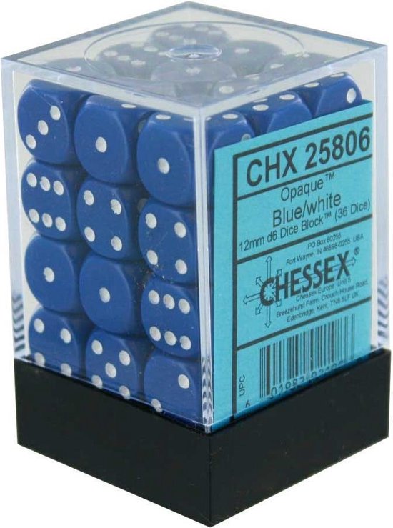 Afbeelding van het spel Dobbelsteen Set Blauw/Wit 12mm (36stuks)