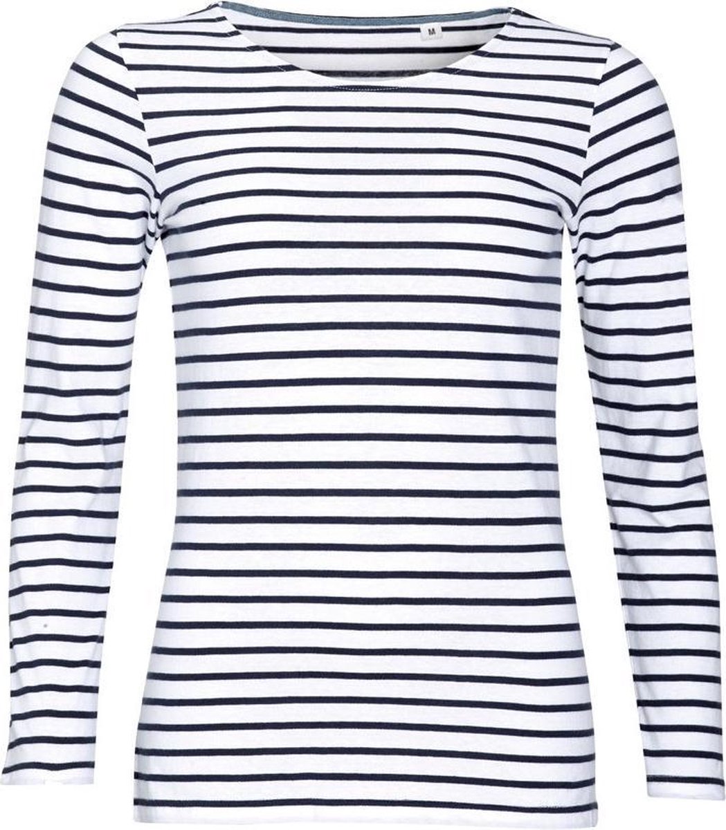 SOLS Dames/dames Marine Long Sleeve Stripe T-Shirt (Wit/Zwaar) | bol