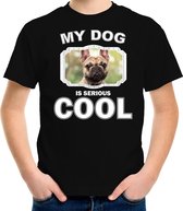 Franse bulldog honden t-shirt my dog is serious cool zwart - kinderen - Franse bulldogs liefhebber cadeau shirt S (122-128)