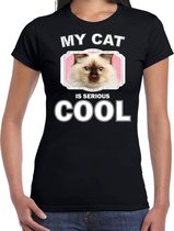 Rag doll katten t-shirt my cat is serious cool zwart - dames - katten / poezen liefhebber cadeau shirt M