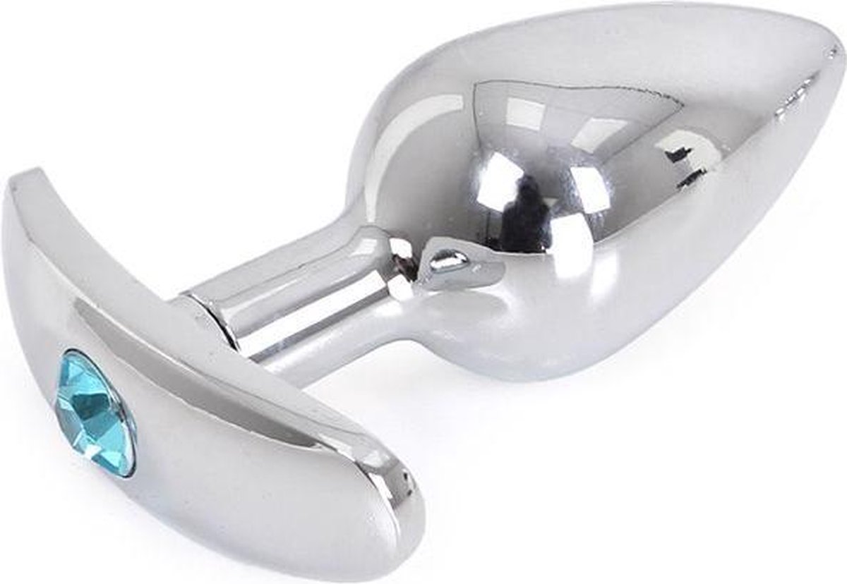 Kiotos - Aluminium buttplug Met Handvat En Sierkristal - Lichtblauw