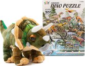 Dinosaurus Knuffel , Pluche Triceratops , 28 cm lang incl. Dino puzzle 3D , speelgoed set