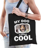 Dieren Shetland sheepdogs tasje katoen volw + kind zwart - my dog is serious cool kado boodschappentas/ gymtas / sporttas - honden / hond