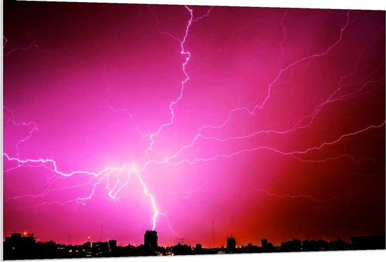 Forex - Roze Bliksemschichten  - 120x80cm Foto op Forex