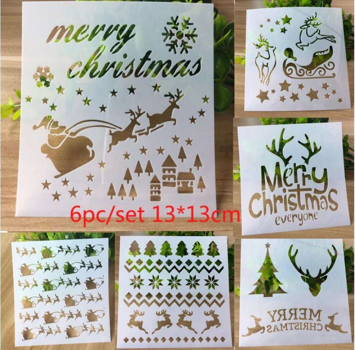 Bullet Journal Plastic Stencils - 6 stuks - Templates - Kerst - Merry Christmas - Slee - Rendieren - Raindeer - Mix - Sjablonen - 13 x 13 cm - Handlettering toolkit - Knutselen - Decoratie - Accessoires