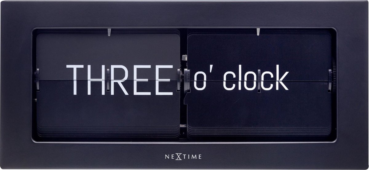 NeXtime - Flip Klok - Tafelklok/ Wandklok -Zwart - Metaal- 36x16x8.5 cm -Big Flip Text