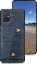 Samsung Galaxy A71 Card Case| Hoogwaardig PU Leren Hoesje | Kaarthouder | Telefoonhoesje | Blauw