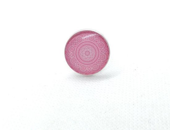 2 Love it Mandala Lichtroze - Ring - Verstelbaar in maat - Doorsnee 20 mm - Roze - Wit - Zilverkleurig