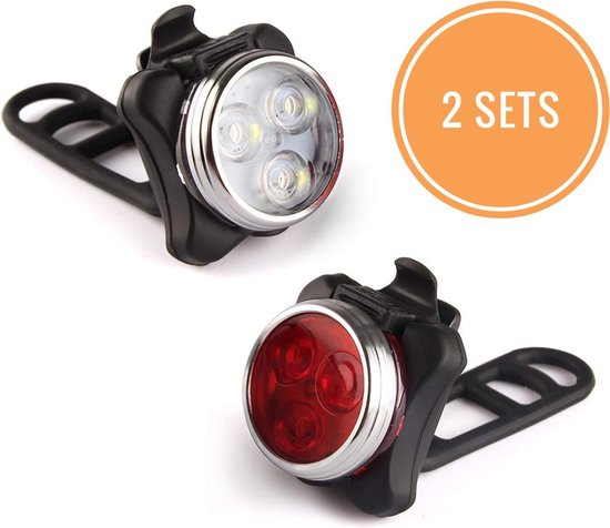 Fietslamp SET - USB - Oplaadbaar - Zwart - Waterdicht ( 2 sets! ) | bol.com