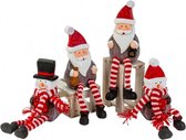 Kerstdecoratie -  Kerstman & Sneeuwman met bungelbenen - Kerstbeeldjes - H=18cm - 2 stuks